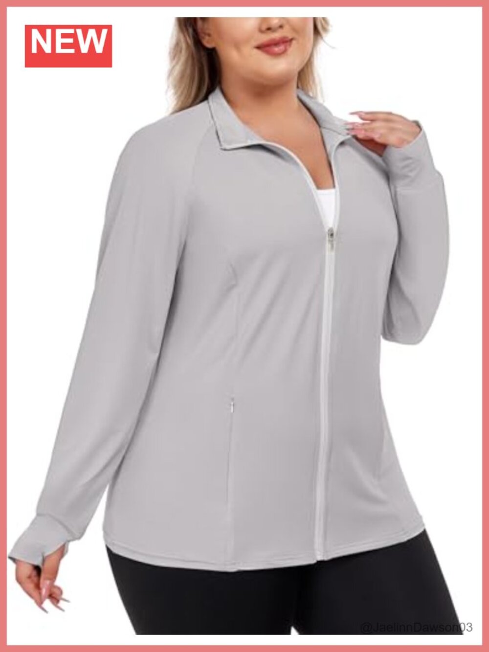 Plus Size Lightweight Athletic Jacket Zip Up UV Protection Thumb Holes